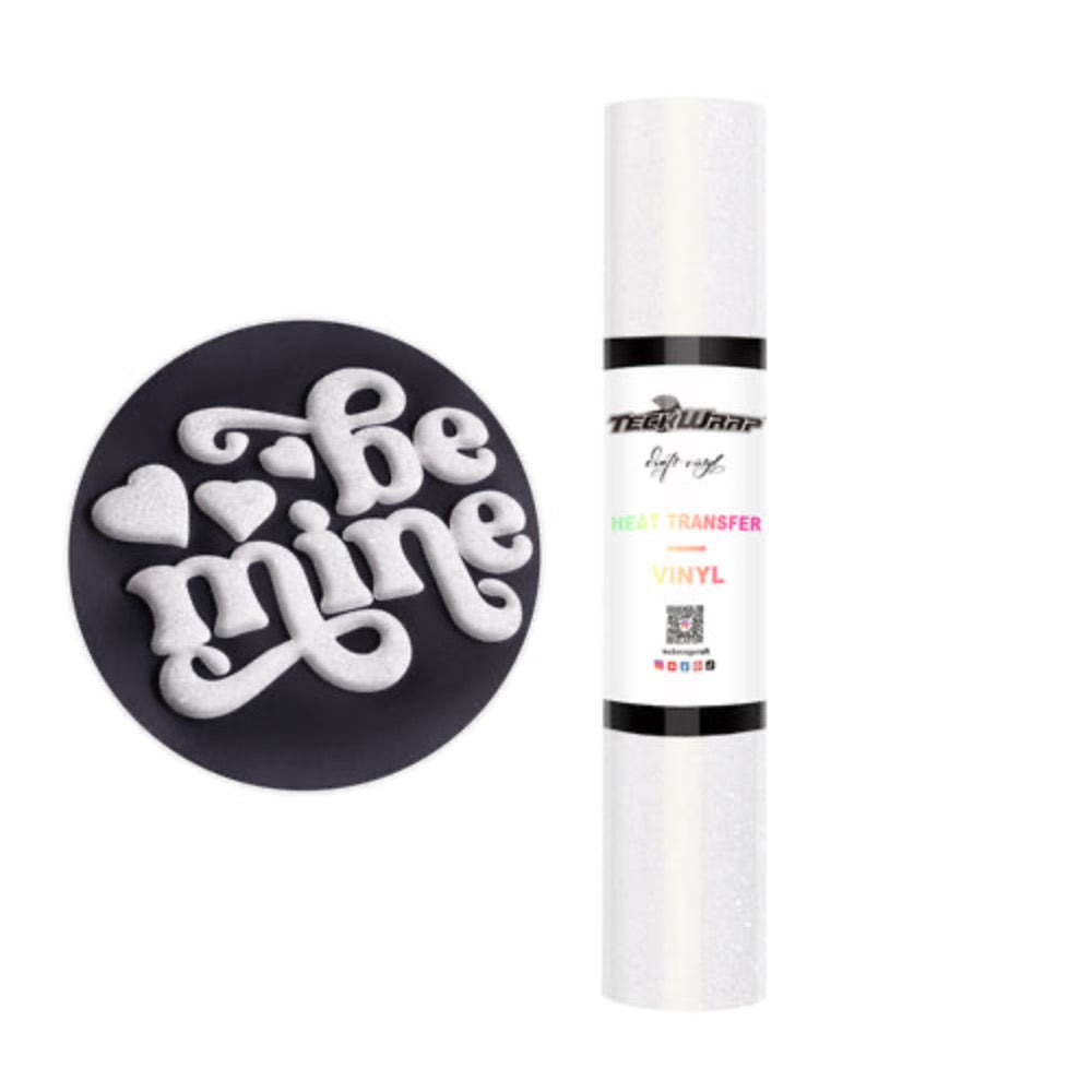 TeckWrapCraft - Puff HTV Thermocollant Pailleté - Blanc - 30 cm x 1,5 m