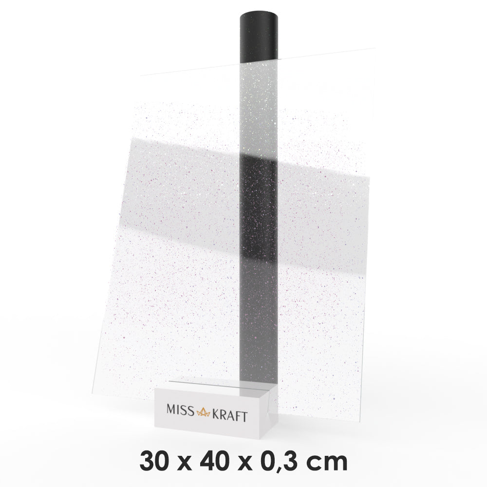MissKraft - Plexiglass PMMA Acrylique - Transparent Pailleté Intense - 30 x 40 cm - Ép. 3 mm