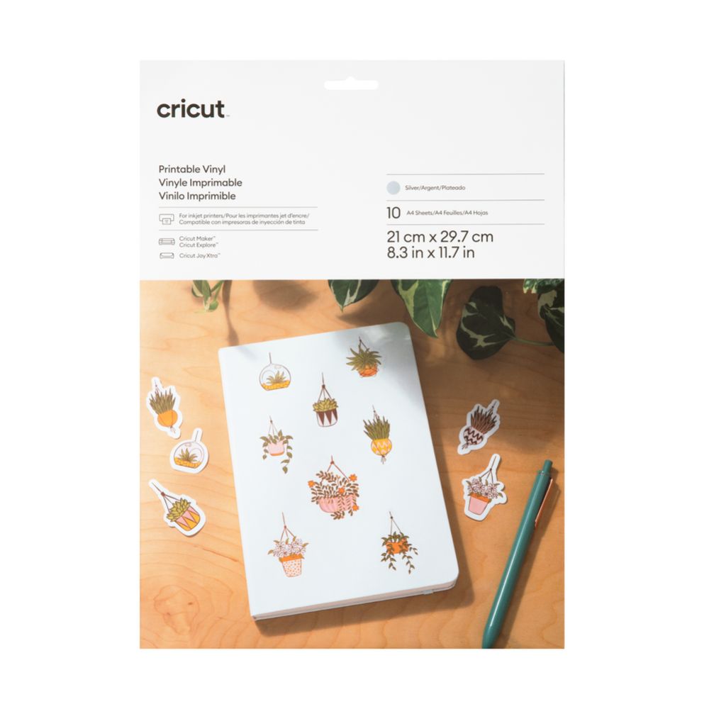 Cricut - Printable Vinyl - 10 Feuilles de Vinyle Imprimable - Argent - 21 x 29,7 cm