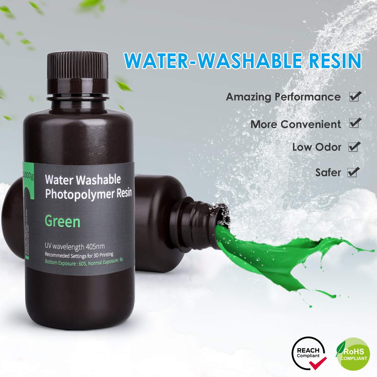 Pack ELEGOO - 12x Résine Water Washable - Vert (Green) - 1 kg