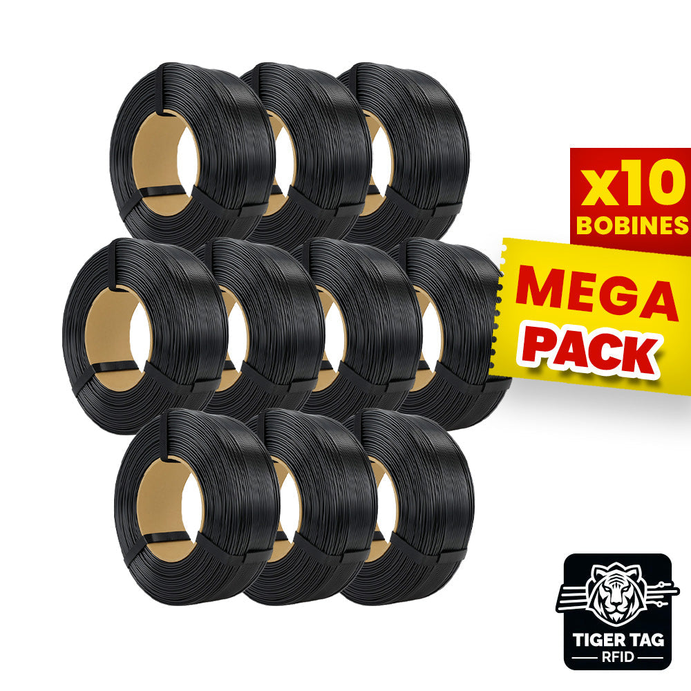 Rosa3D - MegaPack PETG Standard HS - Noir (Black) - 1,75 mm - 10x1 kg Refill avec RFID TigerTag