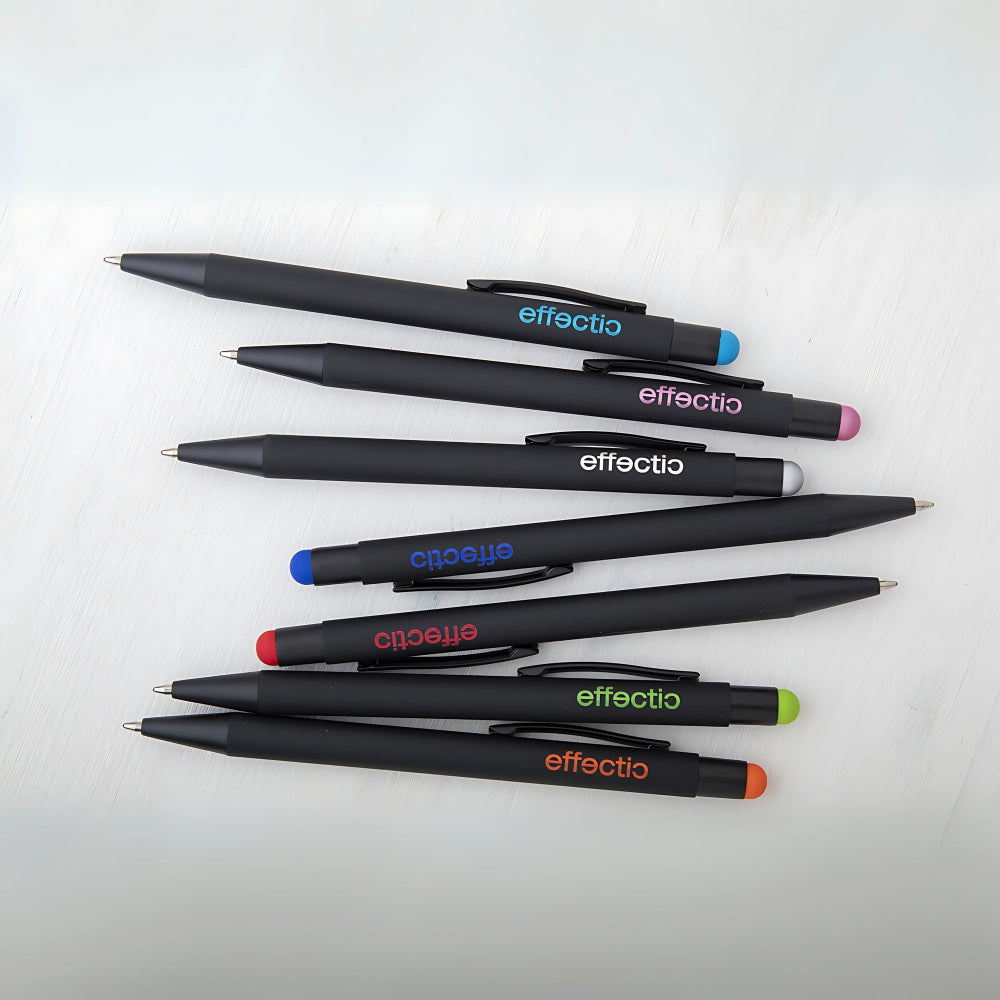 MissKraft - 5 Stylos à bille à graver Pearly Noir embout Bleu Clair