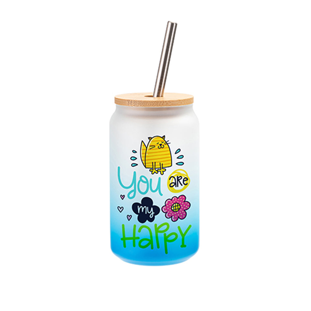 MissKraft Sublimation | Verre Givré avec Paille et Couvercle Bambou | Bleu Dégradé | 400 ml - Sublimé