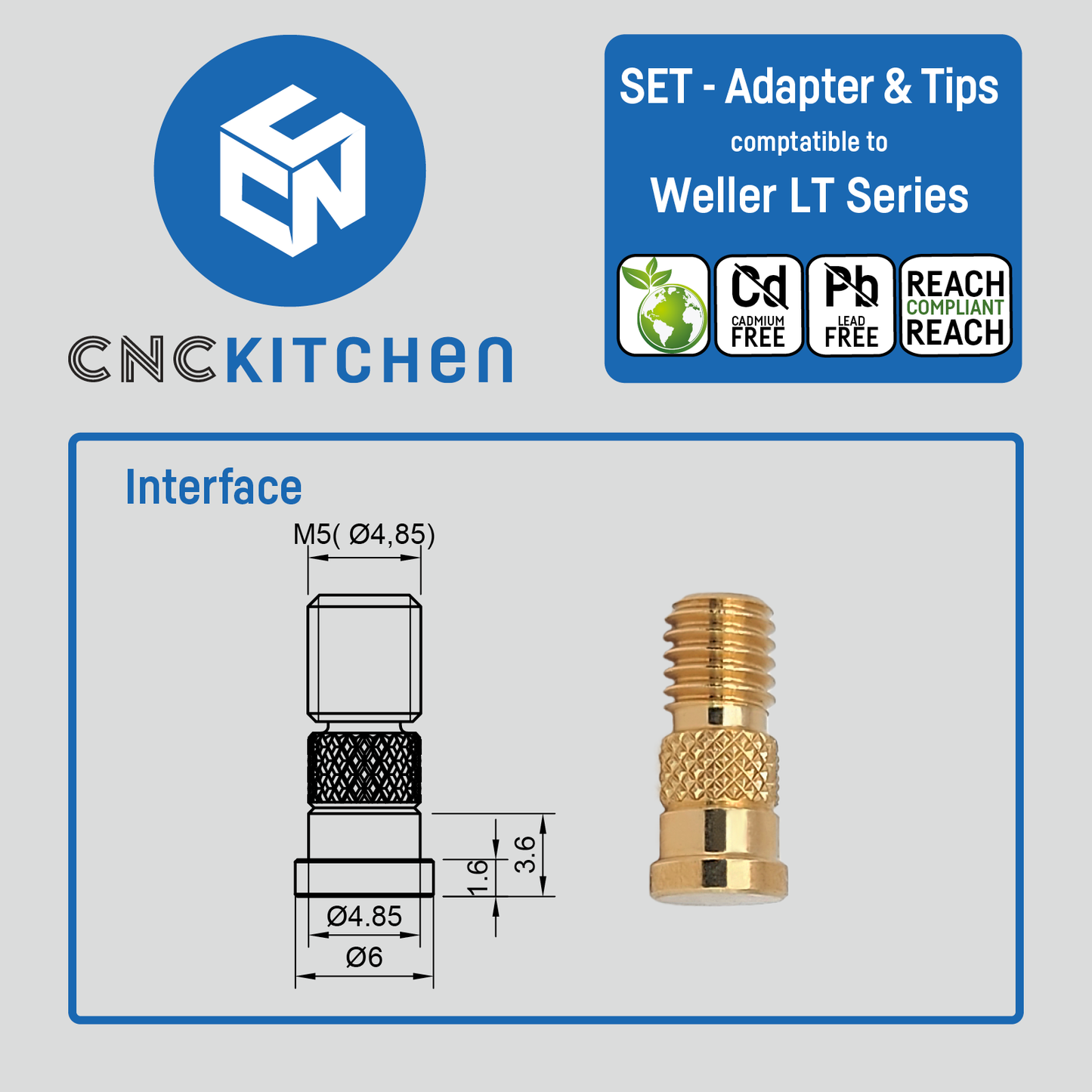 CNC Kitchen - Pannes à Souder + Adaptateur pour Weller LT - 7 pièces