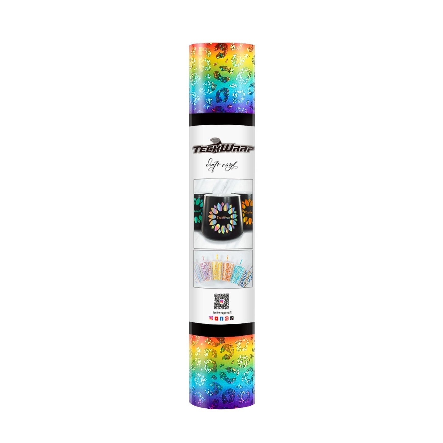 Teckwrap - Vinyle Adhésif - Arc-en-ciel Holographique Léopard - 30 cm x 1,5 m