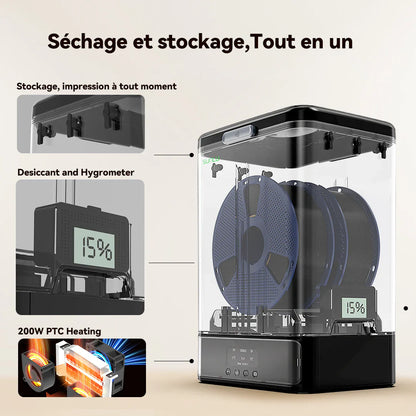 Pack Sunlu FilaDryer SP2 - 2 Boite de stockage + Base Chauffante + 2 Bobines PLA+2.0 Noir 1 kg