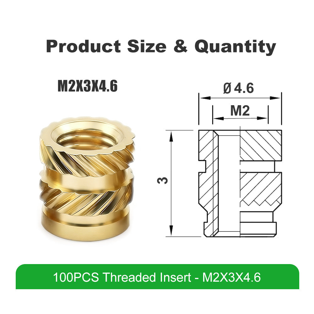 Mintion - Kit d'Inserts Filetés (Threaded Inserts Kit) - M2x3x3.6 - 100 pcs