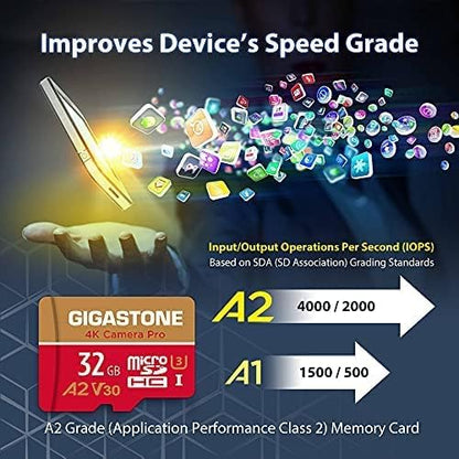 Gigastone - Carte microSD 32 Go SDHC 4K Caméra Pro avec adaptateur SD -  A2 U3 V30