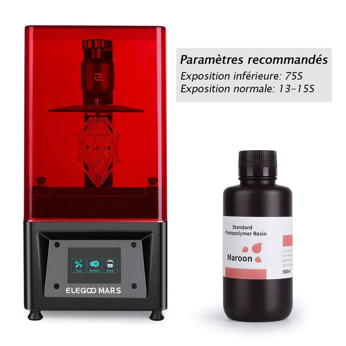 Pack ELEGOO - 12x Résine UV Standard - Bordeaux (Maroon) - 1 kg