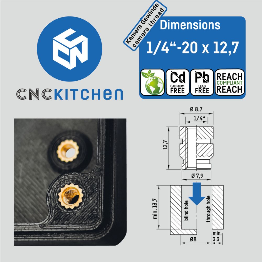 CNC Kitchen Inserts Filetés 1/4"