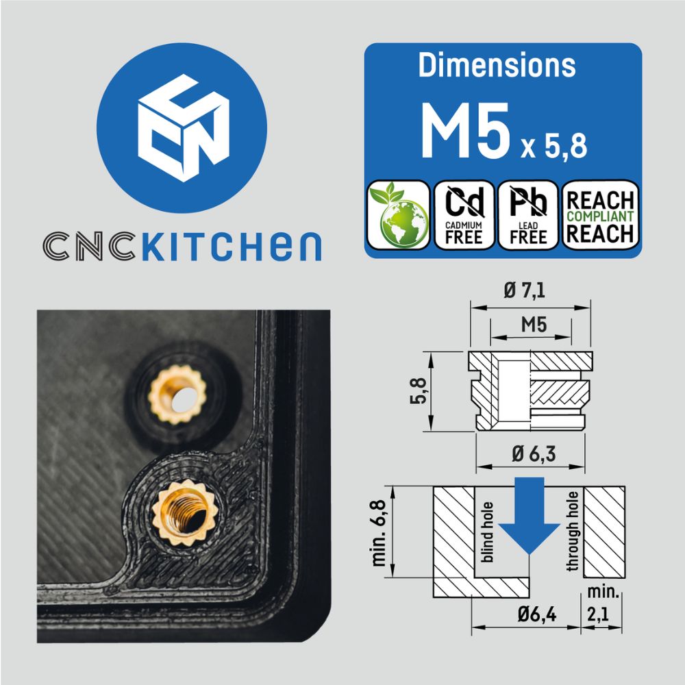 CNC Kitchen Inserts Filetés M5x5.8