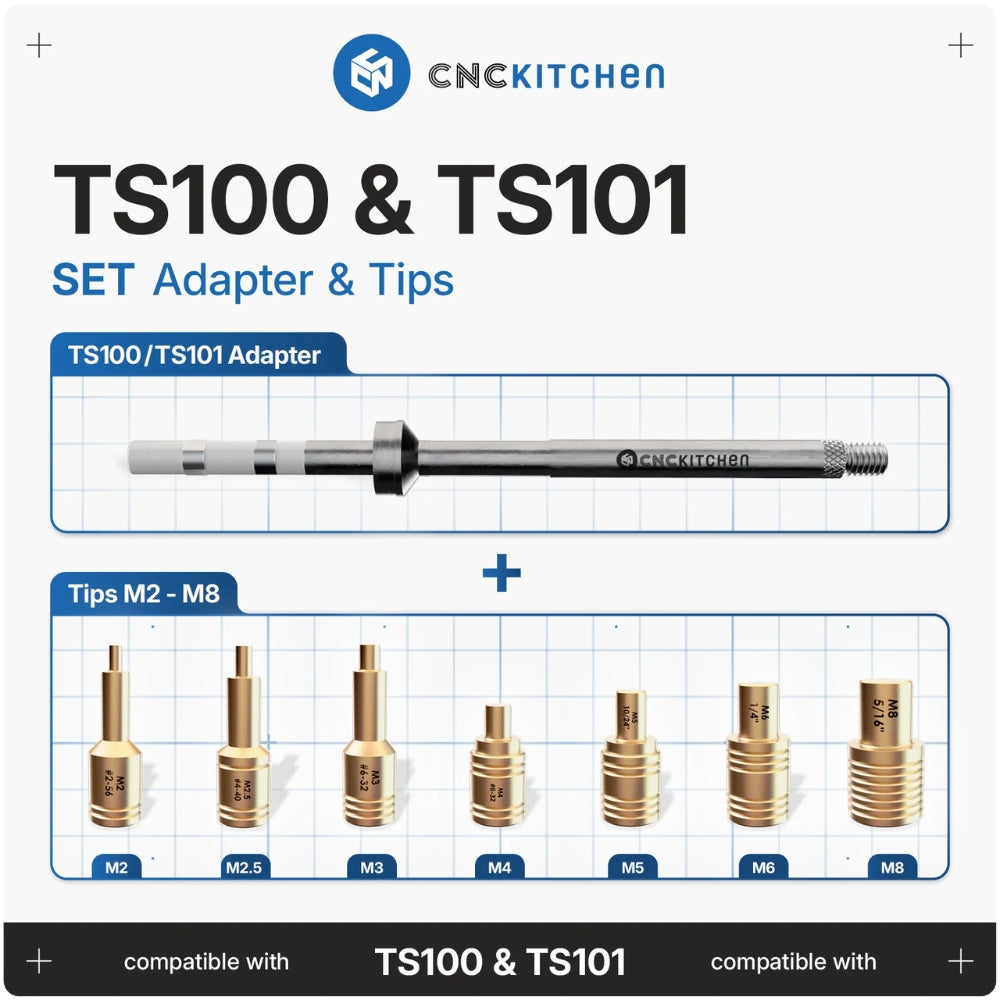 CNC Kitchen - Pannes à Souder + Adaptateur pour TS100 et TS101 - 7 pièces