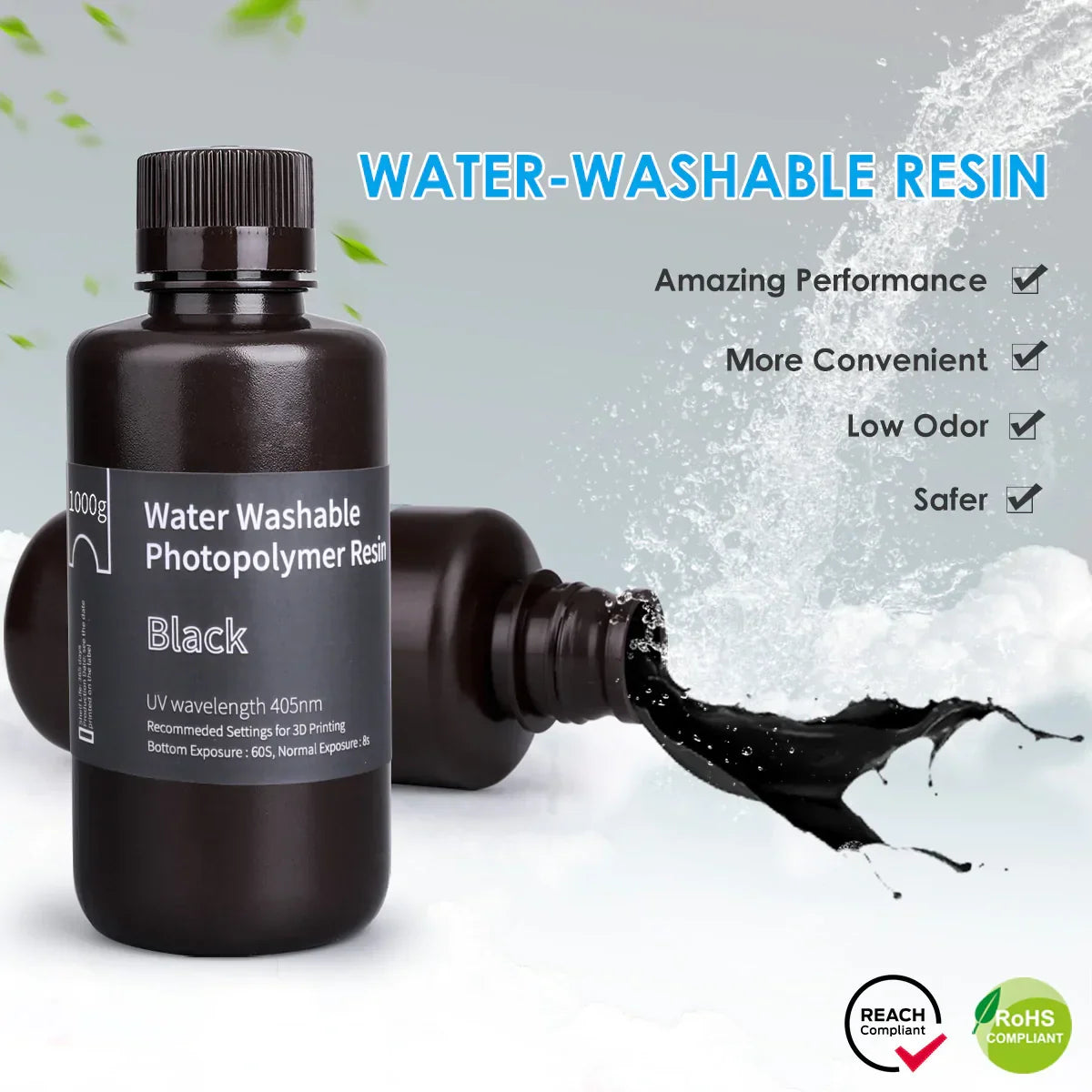 Pack ELEGOO - 12x Résine Water Washable - Noir (Black) - 1 kg