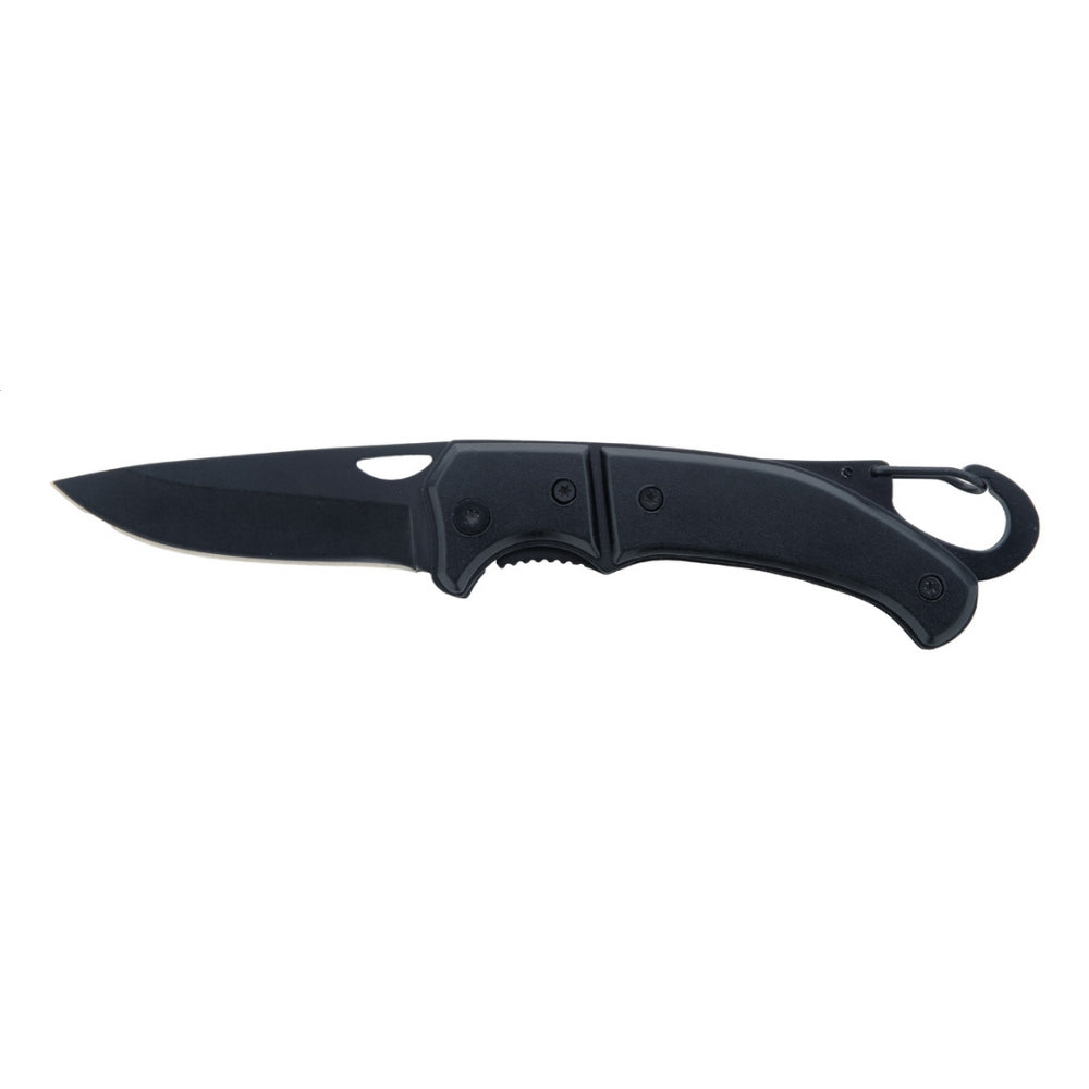MissKraft - Couteau de poche Angus en métal noir avec mousqueton