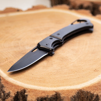 MissKraft - Couteau de poche Angus en métal noir avec mousqueton