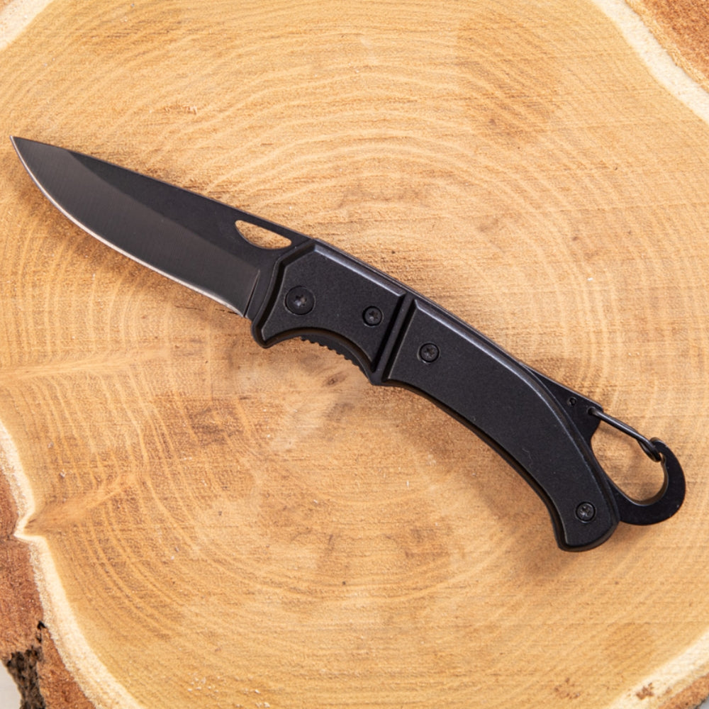 MissKraft - Couteau de poche Angus en métal noir avec mousqueton