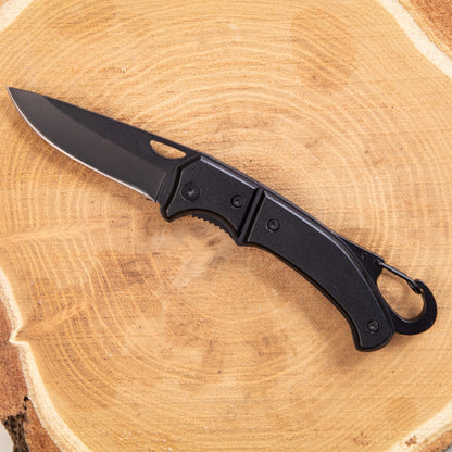 MissKraft - Couteau de poche Angus en métal noir avec mousqueton