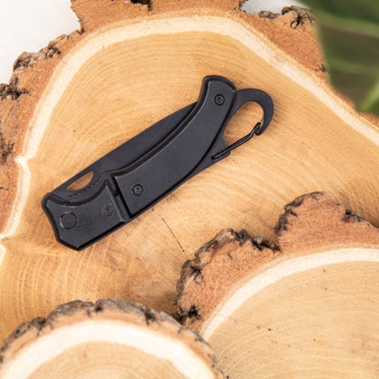 MissKraft - Couteau de poche Angus en métal noir avec mousqueton