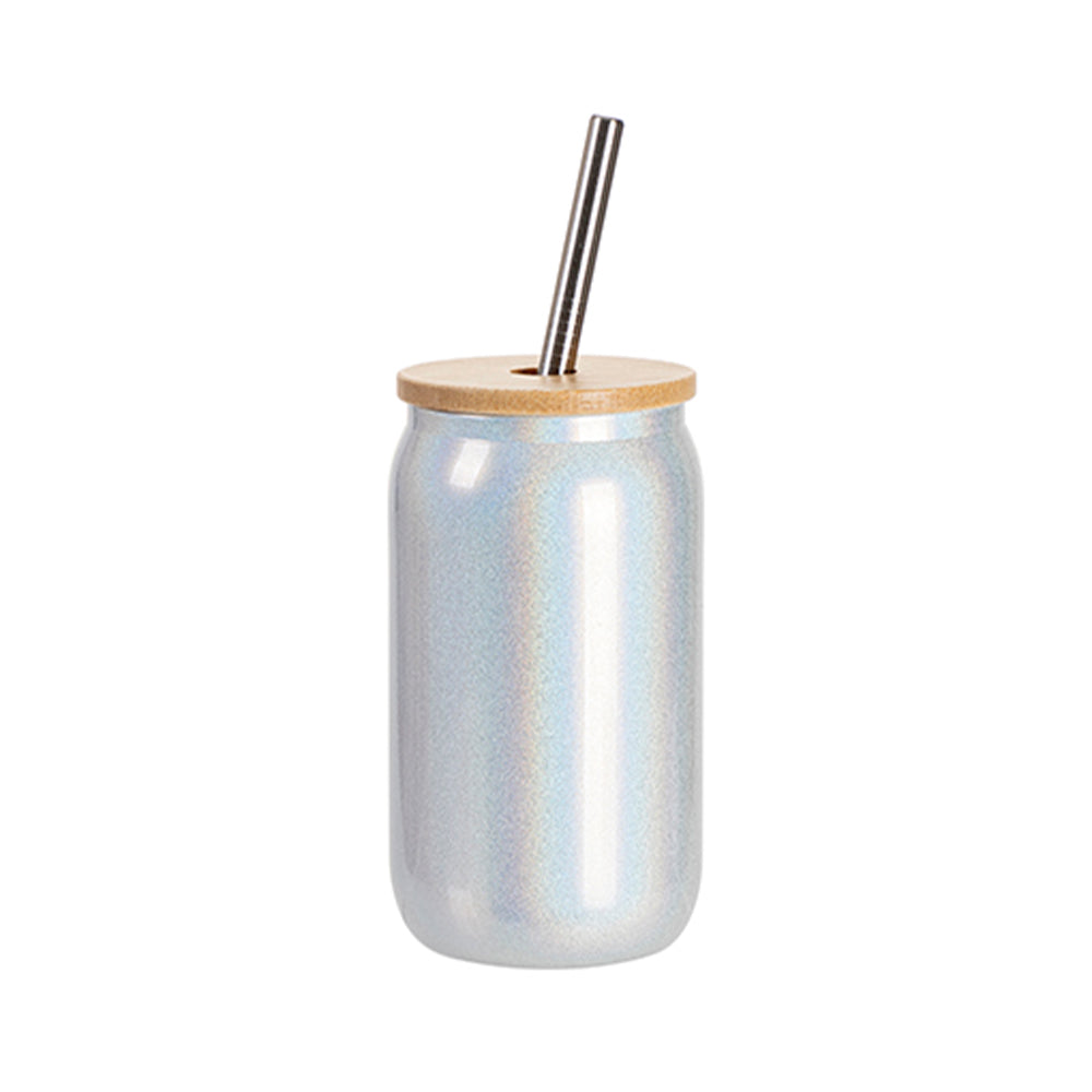 MissKraft Sublimation | Verre avec Paille et Couvercle Bambou | Arc-en-Ciel | 400 ml