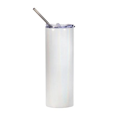 MissKraft Sublimation | Verre en Acier avec Paille | Blanc Pailleté | 600 ml