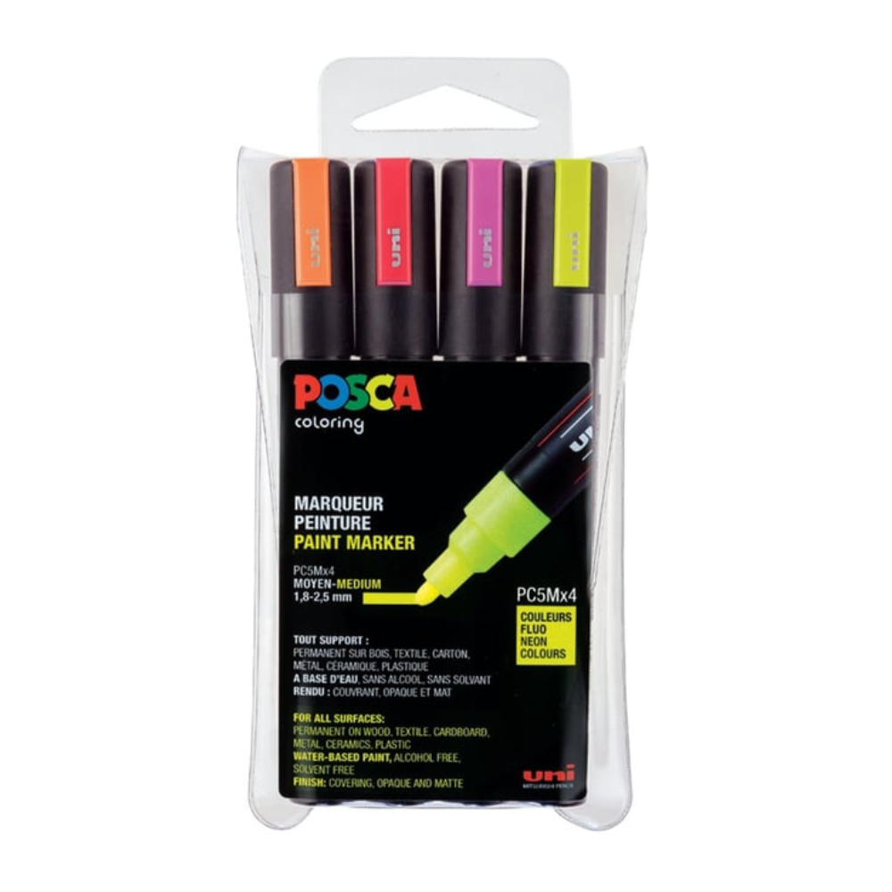 POSCA - Set 4 marqueurs PC-5M assortis - Fluo