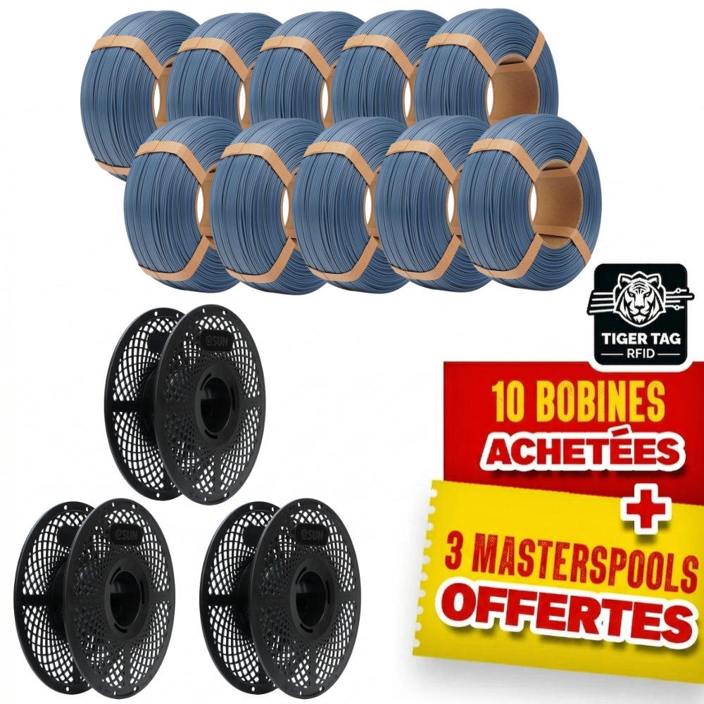 Pack eSun 10 PLA Basic - Gris (Grey) + 3 Masterspool Offertes