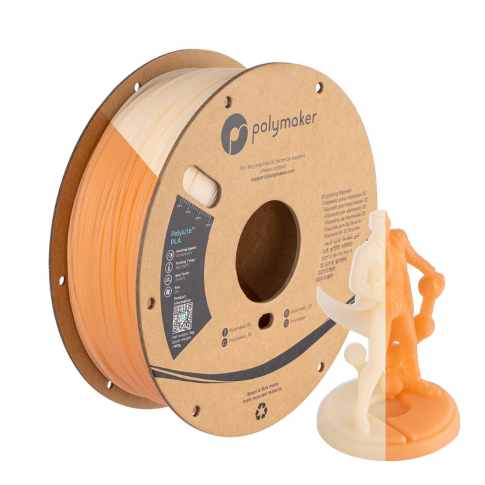Polymaker - PolyLite PLA UV Color Changing - Naturel/Orange (Natural to Orange) - 1,75 mm - 1 kg