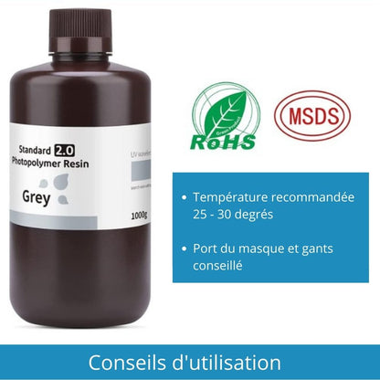 Résine standard 2.0 Elegoo 1kg photopolymère gris