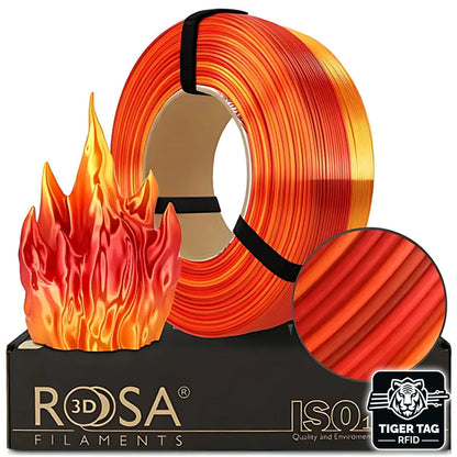 Rosa3D - PLA Rainbow - Arc-en-ciel Feu (Silk Fire) - 1,75 mm - 1 kg Refill avec RFID TigerTag