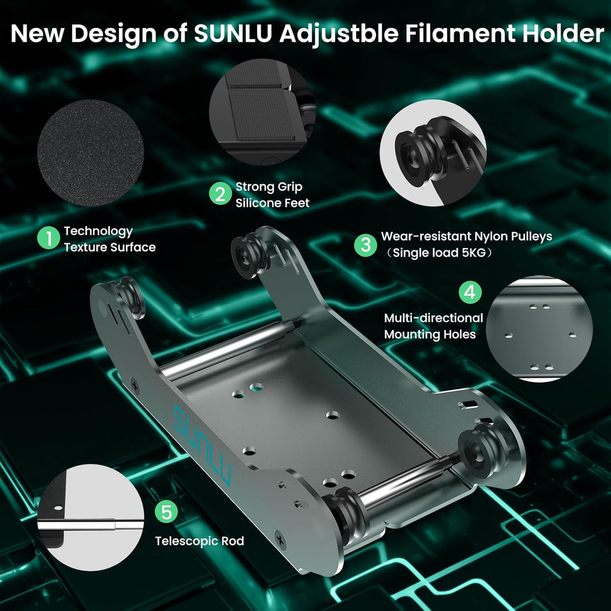 Sunlu - Lot de 2 Supports de Filament de 1 à 5kg (Filament Holder) - 56-140 mm