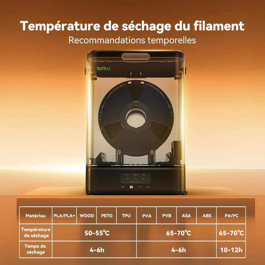 Pack Sunlu FilaDryer SP2 - 2 Boite de stockage + Base Chauffante + 2 Bobines PLA+2.0 Noir 1 kg