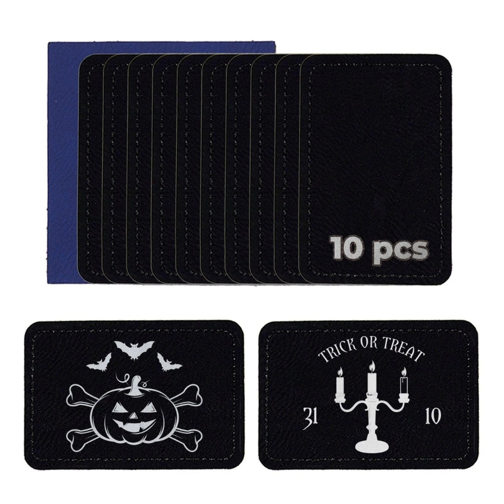 xTool - Écusson rectangulaire en simili cuir gravable au laser - 76 x 51 mm - Noir à Argent - 10 pcs